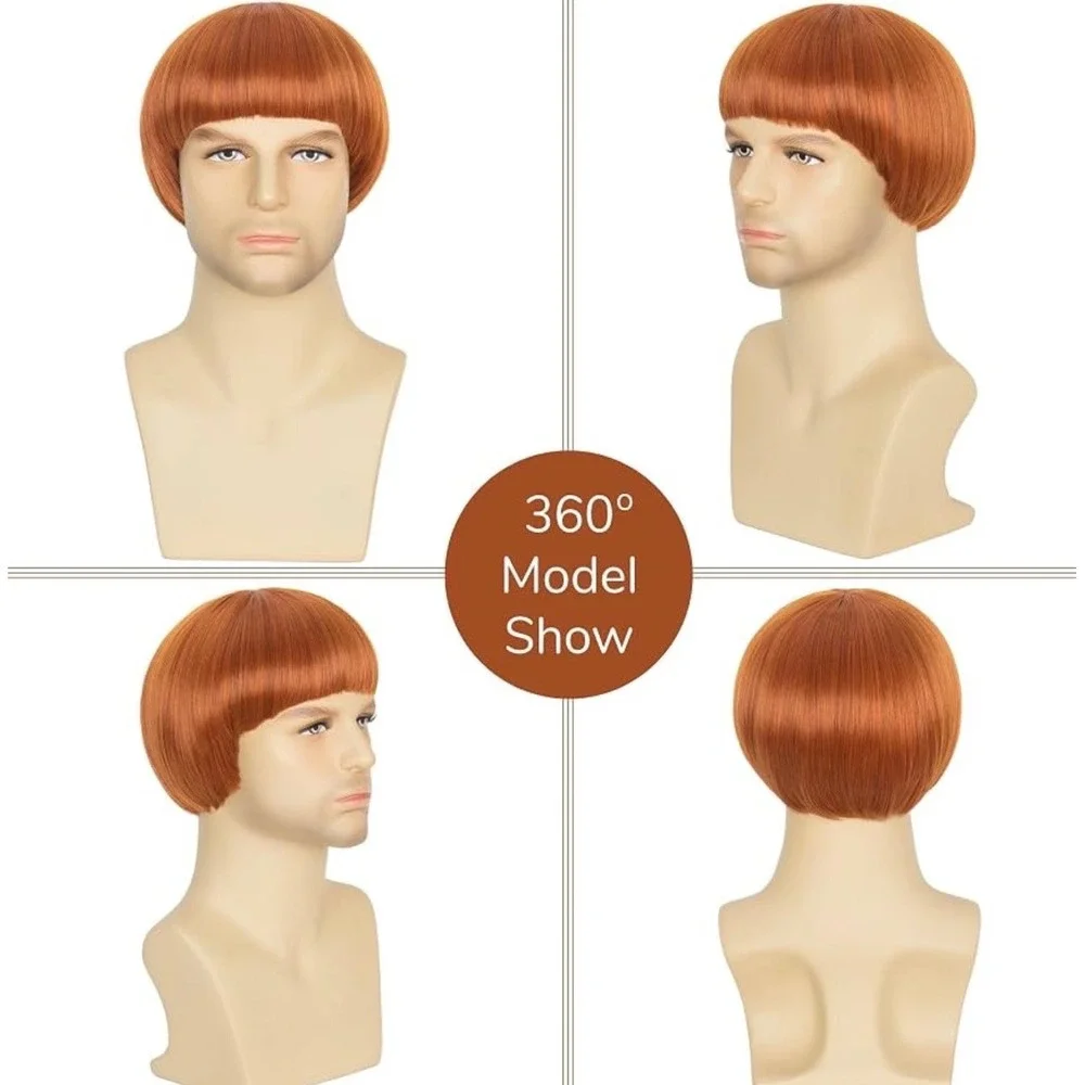 NWT Miss U Hair Ginger Bowl Cut Wig Men 60s 70s Retro Costume Cosplay Bangs